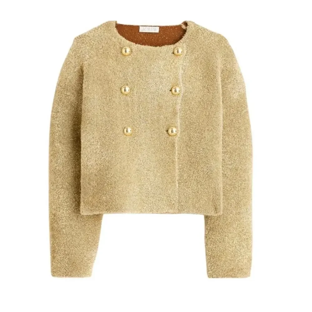 J. Crew Women's Oversized Double-faced Cardigan Metallic Jacket Gold Size S NWT